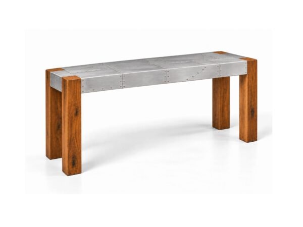 Industrial console table with visible rivets